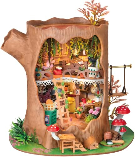ROBOTIME Miniaturhaus DIY Bausatz Fairytale Tree House, 3D Holzmodell mit LED Beleuchtung zum Basteln, Kreatives Geschenk für Erwachsene und Jugendliche