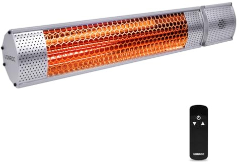VONROC Infrarot Heizstrahler Terrasse elektrisch [2000W] - Terrassenstrahler [Lowglare Röhre] für Sekundenschnelle Wärme | Terrassenheizung outdoor [IP65] (Silber, 2000W)