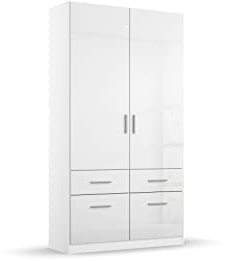 Rauch Möbel Celle, Kleiderschrank, Farbe Hochglanz Weiß, Breite 91 cm | Schrank, Mehrzweckschrank, 2-türig, 4 Schubladen, für Schlafzimmer, Kinderzimmer, Homeoffice, Garderobe, Flur