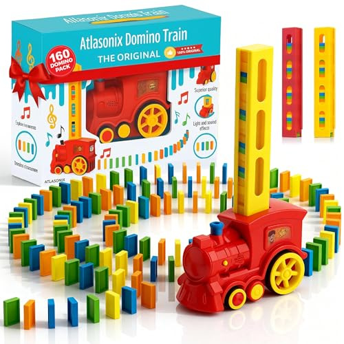 Atlasonix Domino Zug Spielzeug Set für Kinder, 160 Teile Elektrischer Zug Domino für Kinder, Domino Spielzeug für 3 4 5 Jahre Jungen Mädchen