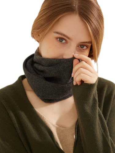 Prettystern Damen Kaschmir Loop Schal Strick-Schal Winter Cashmere Schlauch-Schal gestricktes Halstuch dunkel-grau Anthrazit