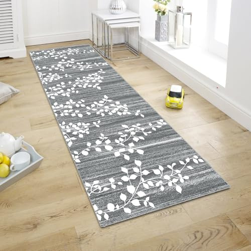WTHYGB Teppich Läufer Flur, Küchenläufer 60x120cm rutschfest Waschbar | Bettvorleger für Waschküche, Vorzimmer, Schlafzimmer Küche und Wohnzimmer, Carpet Grau Blau