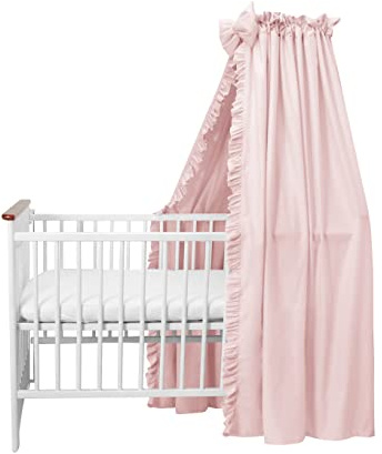 balbina Baldachin 100% Baumwolle, Deko-Set für Kinderbett, Betthimmel mit Rüsche & Schleife, Moskitonetz für Babyzimmer, Undurchsichtiger Bettvorhang ohne Himmelstange, 240 x 165 cm, Puderrosa Hell