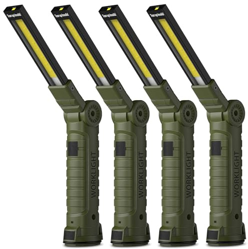 Coquimbo LED Arbeitsleuchte Werkstattlampe, Taschenlampe Aufladbar Werkstatt Handlampe Geschenke für Männer mit Magnet und Haken für Auto Reparatur Camping Notfall (4 Stück, Grün)