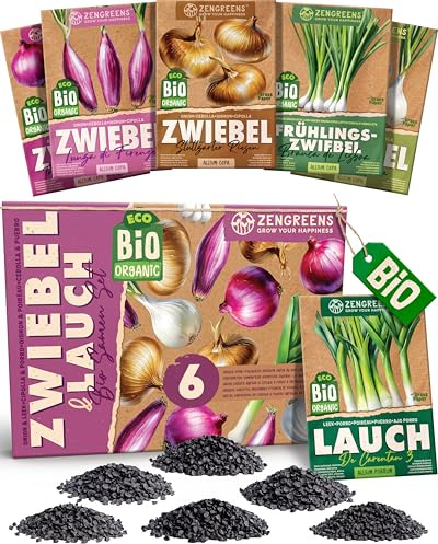 ZenGreens® - Bio Zwiebel- & Lauchsamen im 6er Set - 6 Zwiebel- & Lauch Samen für den einfachen Anbau im Garten, Balkon oder Hochbeet - Pflanzensamen - Saatgut