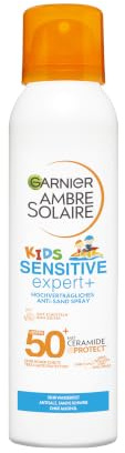 Garnier Ambre Solaire Sonnenspray & Anti-Sand, LSF 50+ | Ceramide NP für empfindliche Haut. Hypoallergen & wasserfest. Sensitive expert+ Sonnenschutz Spray.