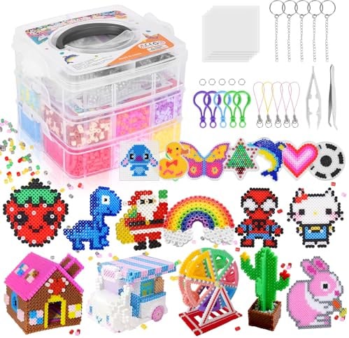 LULUETPUE Bügelperlen Set, Steckperlen mit Aufbewahrungsbox, Platten, Benutzerführung, Kinder DIY Perlen für Schmuck Deko, Verzierungen und 3d Geschenk Bastelideen ab 3 jahre(5mm,20 Farbe)