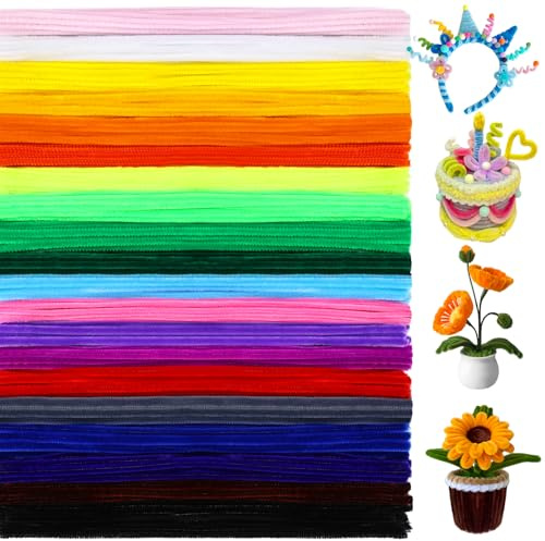 MASPHY 200 Stück Pfeifenreiniger Bunt, 20 Farben Chenille Pfeifenreiniger | Mehrfarbige Chenille-Streifen und Mehrfarbige Plüschstäbe für kreatives Basteln und Kunsthandwerk