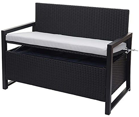 Mendler Poly-Rattan 2er Sitzbank HWC-F39 - anthrazit, Kissen grau | Gartenbank, Truhenbank, Staufach, Aufbewahrung, Sitzkissen