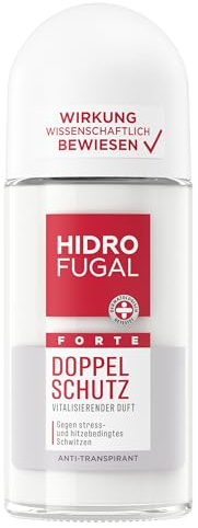 Hidrofugal FORTE DOPPEL SCHUTZ Roll-on, starker Antitranspirant Schutz gegen stress- und hitzebedingtes Schwitzen, Deo ohne Ethylalkohol mit vitalisierendem Duft (50 ml)