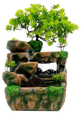 Repomanda Zimmerbrunnen Ohne Nebel Zimmerbrunnen Wasserfall mit LED-licht Brunnen-tischplatte Dekoration Wasserfall Zen Natürliche Deko für Schreibtisch Büro Wohnzimmer Esszimmer Arbeitszimmer