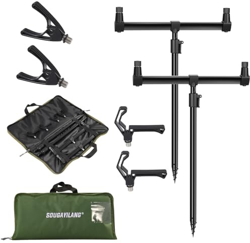 Sougayilang Angelrutenständer-Set, Aluminiumlegierung Feeder Karpfenangeln Rutenpodest-Set Angelausrüstung Rutenpodest-Set Verstellbarer Angelrutenhalter für Outdoor-Feeder-Angeln