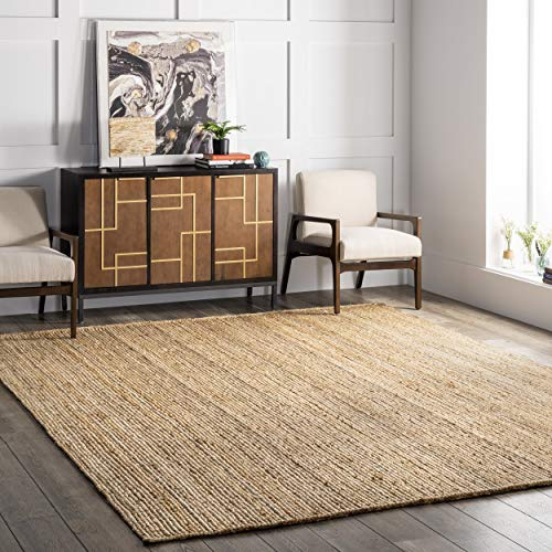 nuLOOM Rigo Handgewebter Bauernteppich aus Jute, 122 cm x 183 cm, Natur