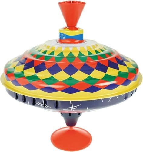 Lena Tin Toys 52225 Brummkreisel Multicolor Ø19 cm | Schwungkreisel aus Blech, klassischer Pumpkreisel, Kreisel mit Standfuss, Spielzeugkreisel für Kinder ab 18m+
