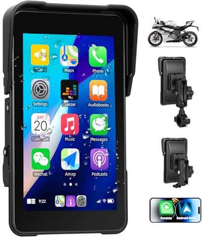SIXWIN Motorrad Carplay Vertikaler Bildschirm – 5 Zoll HD Touchscreen Moto Display Autoradio, Kabelloses CarPlay & Android Auto, IP68 Wasserdicht, Dual-Bluetooth, Motorcycle GPS, Siri/G00gle Assistant