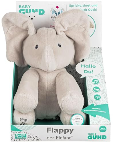 GUND Flappy singender & sprechender Plüschelefant, Babyspielzeug 6 Monate | Guck-Guck-Spiel mit beweglichen Ohren | Interaktives Kuscheltier | 30 cm | Geschenk zur Geburt & Taufe | Batterien enthalten