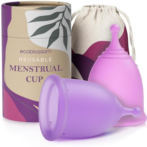 Ecoblossom Wiederverwendbare auslaufsichere Menstruationstassen – aus medizinischem Silikon, nachhaltig. 2er-Pack kleine Menstruationstassen, Fassungsvermögen 22 ml