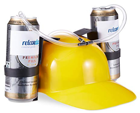 Relaxdays Party Trinkhelm, Helm mit Schlauch, für 2 Dosen Bier, Spaßartikel Fasching u. Fußball, Gelb
