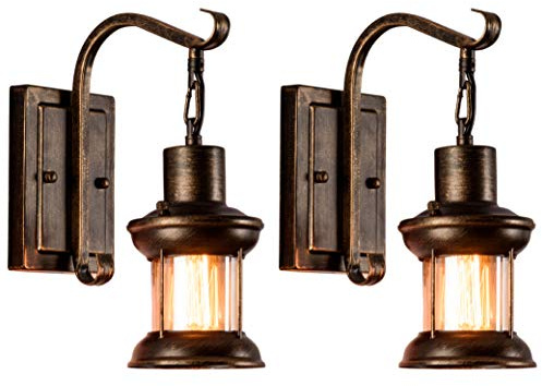 Vintage Glas Wandleuchte 2 Pack Rustikale Glas Wandlampe Retro Metall Schwarz Bronze Malerei Farbe Wandleuchte für Restaurant Home Bar Schlafzimmer Nachttisch Korridor Dekorieren (keine Glühbirne)
