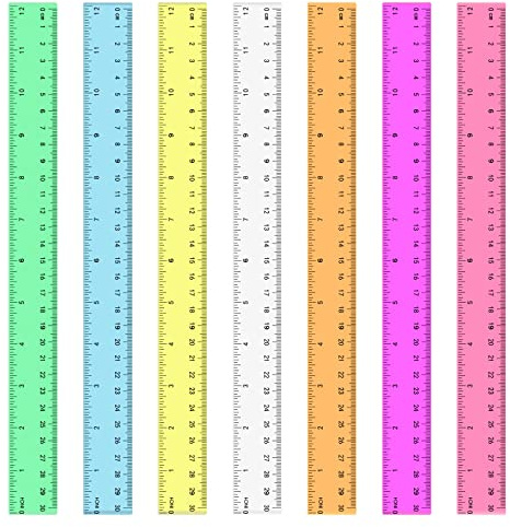 7 Stücke 30cm Lineal Farbig Kunststoff Transparent Ruler für Schule, Büro, Zuhause (7 Farben)