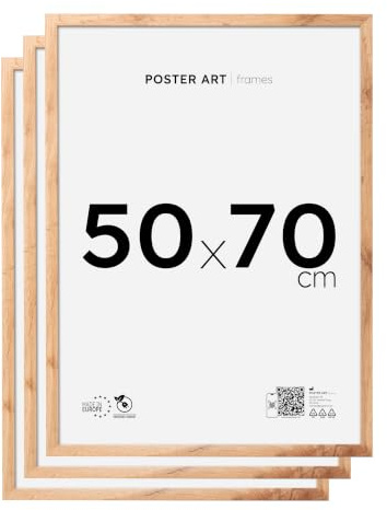 POSTER ART Bilderrahmen 50x70 cm 3er Set aus MDF und Acrylglas Wotan Eiche | Für Poster und Puzzles, Vertikal oder horizontal, Einfache Montage, Robustes Acrylglas, Europäische Produktion