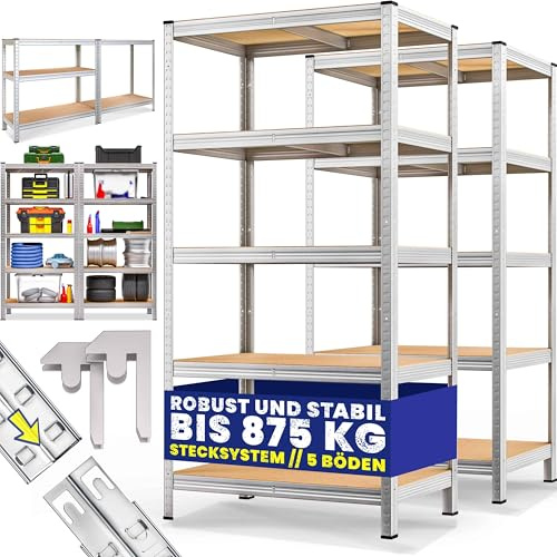 Monzana 2er Set Schwerlastregal 180x90x60cm | 1750kg, 10 MDF-Platten, Stahl, Montagematerial, Kellerregal, Lagerregal, Steckregal, Metallregal, Werkstattregal