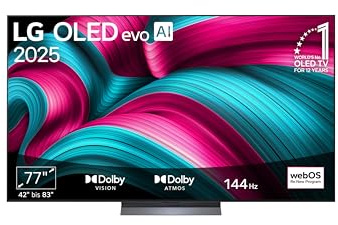 LG OLED77C5ELB, 77 Zoll (195 cm), 4K OLED evo AI TV, α9 Gen8 Prozessor, webOS 25, 120Hz (VRR bis zu 144Hz), Modelljahr 2025