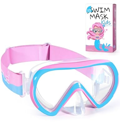 Supertrip Schwimmbrille Kinder mit Stoffband,Taucherbrille Kinder für Mädchen Jugen,Gehärtetes Glas Schnorchelmaske180°Panorama Tauchmaske Anti-Leck für 6-14 Jahre