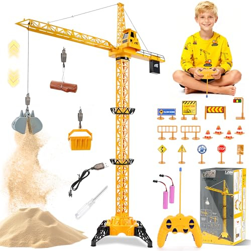 MOMOSTAR Kran Spielzeug, Ferngesteuerter Kran für Kinder, 2,4 GHz RC Spielzeugkran mit Licht und Geräusche, 128cm Großer Kranspielzeug Geschenke für Kinder Jungen ab 3 4 5 6 7 Jahren