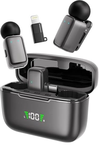 HITOZON Mini Wireless Lavalier Mikrofon für iphone/Android Handy Phone, Kabelloses Ansteckmikrofon mit Noise Cancellation,KI-Stimme für Live-Streaming, Videoaufnahmen, Interviews, YouTube, TikTok,Vlog