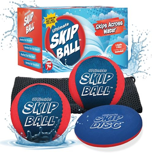 Activ Life Skip Wasser-Freizeitball – 5,1 cm großer Kinderball mit Sprungscheibe, 2er-Pack, Rot/Blau