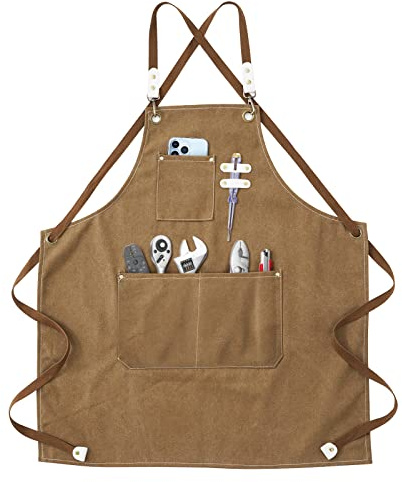 ChuerTech Men's Work Apron, Heavy Duty Tool Apron for Men, Work Apron with 3 Tool Pockets for Kitchen, Garden, Ceramic, Workshop, Garage and More for Men & Women - Black