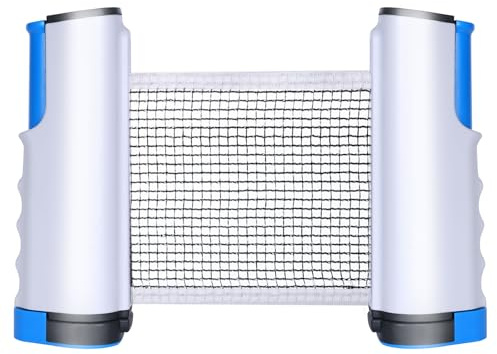 flintronic Ausziehbares Tragbares Tischtennisnetz, Tischtennisnetz für Jeden Tisch, Tragbar Ping Pong Ersatznetz, Tischtennisnetz Outdoor & Indoor, Maximale Länge 170 cm (Blau)