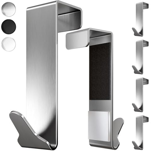 Menz Premium Türhaken zum Einhängen, 6er Set, Silber | Kleiderhaken Tür Edelstahl, Haken zum Einhängen, Türgarderobe mit hoher Tragkraft, universell einsetzbare Türhakenleiste