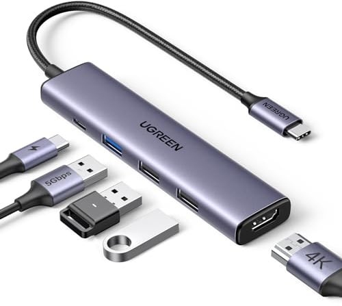 UGREEN Revodok 105 USB C Hub PD100W, 4K HDMI, 3*USB A Datenports USB C Adapter Multiportadapter kompatibel mit iPhone 17/16, Galaxy S24, Surface, MacBook Pro/Air, iPad Pro/Air, Steam Deck usw.