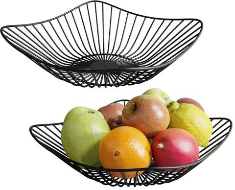WELDUN 2er Metall Obstschale, Obstkorb für Küchen, Tisch, moderne minimalistische Home Decor Körbe für Obst Gemüse Snack Lagerung