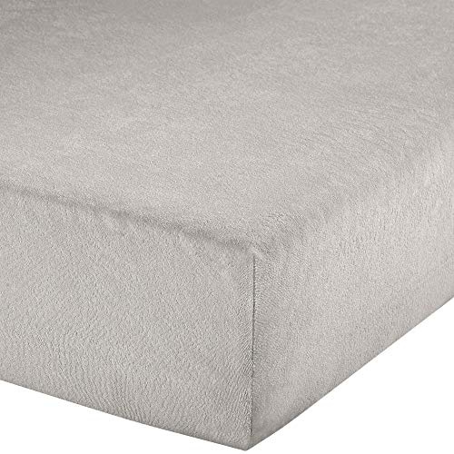 Erwin Müller Spannbettlaken, Spannbetttuch Erding Frottee-Stretch grau Größe 90x190 cm - 100x200 cm - hautsympathisch, kuschelig, bügelfrei, Rundumgummi