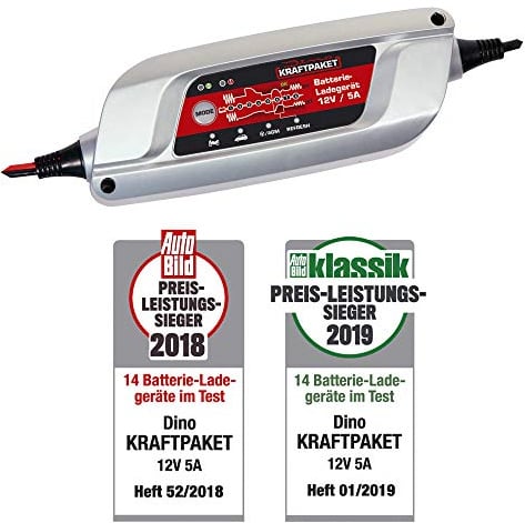 Dino KRAFTPAKET 5A-12V intelligentes und automatisches Batterieladegerät | Für Blei-Säure, GEL, Start/Stopp EFB, AGM-Batterie | KFZ-Ladegerät für Auto, Motorrad, Kleintransporter, PKW