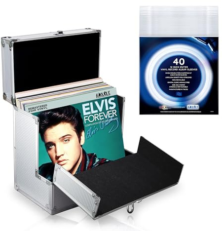 Retro Musique, Aluminium-Box zur Aufbewahrung von Schallplatten (12 Zoll), mit einzigartiger zusammenklappbarer Klappe für besseren Zugang zu Ihren LPs