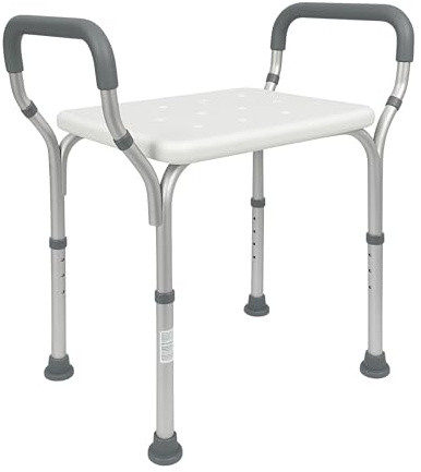 Mobiclinic®, Duschhocker, Höhenverstellbar, Mit Armlehnen, Acueducto, rutschfeste Spitzen, Ergonomisch, Licht, Max. 100 Kg, Aluminium, Weiß