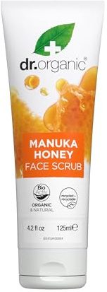 Dr. Organic Manuka Honig Gesichtspeeling, Exfolierend, Trockene Haut, Herren, Damen, natürlich, vegetarisch, tierversuchsfrei, paraben- und SLS-frei, recycelt & recycelbar, biologisch, 125ml