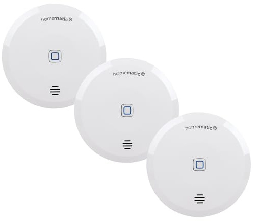 Homematic IP Smart Home 3er-Set Wassersensor, Wassermelder für zuverlässige Alarmierung per Sirene und Push-Benachrichtigung in der Smartphone-App bei Feuchtigkeit und Wasser
