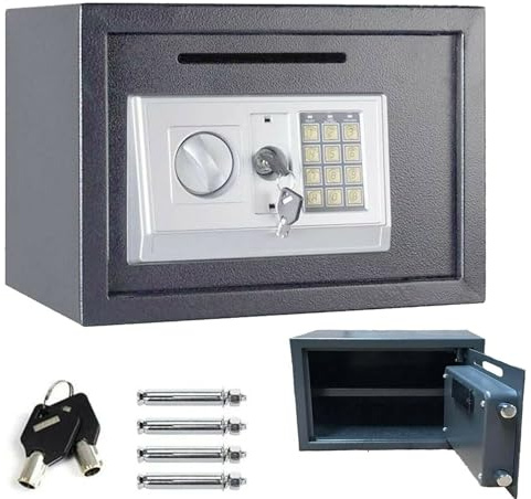 16L Tresor Feuerfest Wasserdicht Möbeltresor mit Zahlenschloss und 2 Schlüssel Eisenstahl Safe Wandtresor zum Einmauern für Zuhause, Büro, Schule, Hotel 35x25x25cm, Grau