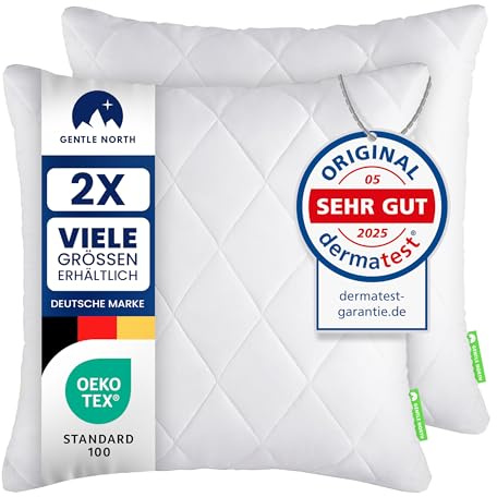 Gentle North Kopfkissen - 50x50 cm groß - 2er Set Kissen für Bett und als Dekokissen - Mit Reißverschluss für Füllung - Sofakissen - Zierkissen für Couch und Sofa - Ökotex - Waschbar bis 60° - Weiß