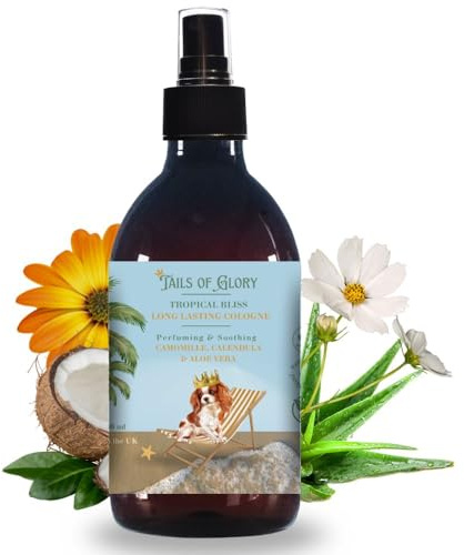 Tails Of Glory – 100% Natürliches Hundeparfum – Tropical Bliss Duftspray mit Kokosöl Hund – Beruhigend, Vegan - Kamille, Ringelblume, Aloe Vera – Desodorierend – Hergestellt in Großbritannien - 300ml
