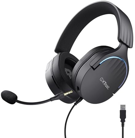 GXTrust Fayzo Gaming Headset USB 7.1 Surround Sound, Schwarz | 50mm Treiber, Mikrofon mit Geräuschunterdrückung, RGB Over-Ear Kopfhörer für PC PS5