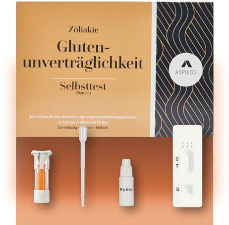 ASPILOS Glutenunverträglichkeit (Zöliakie) Selbsttest - Zuverlässig & Präzise - Benutzerfreundlich - Medizinische Tests mit Labor-Qualität