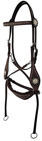 A&M Reitsport Hochwertige Gebisslose Western Trense 1109, braun aus Leder incl. Zügel, Größe:Pony