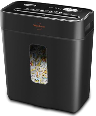 VidaTeco Aktenvernichter 6 Blatt Kreuzschnitt P-4 Leise für Home-Office | Papierschredder 5 Min Dauerbetrieb für Papier/Kreditkarten, Reißwolf Mit Griff 11.5L Behälter