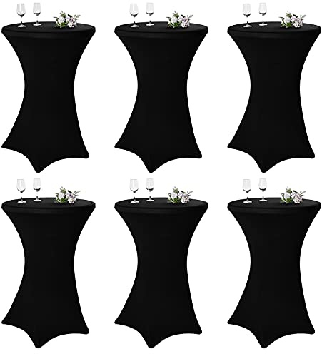 6er-Set Stretch Stehtisch Husse für Bistrotisch Ø 80-85 cm Elegante ,Verstärkung im Fußbereich,40°C Maschinenwäsche ，Stretch-Husse Schwarz Hussen für Stehtische und Bistrotische（80×110cm,Schwarz